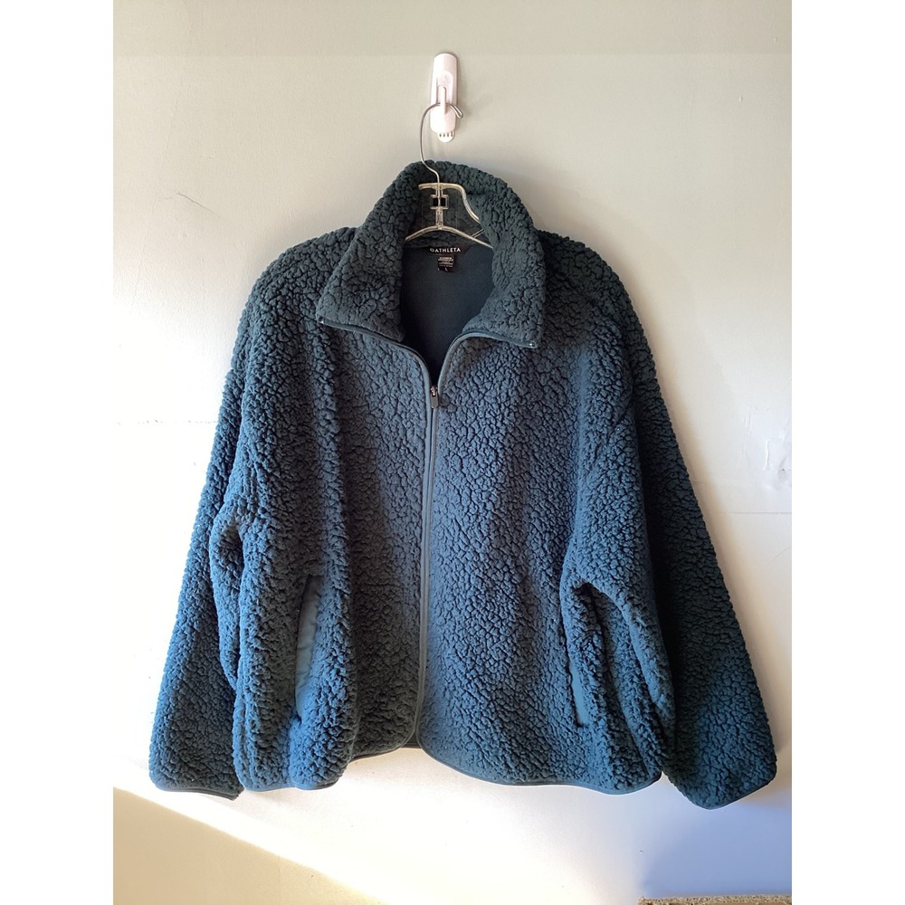 Athleta Tugga Sherpa Jacket Marine Blue Full Zip Fleece Mock Neck Large